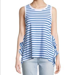Current/Elliott | Blue & White Stripe Side Split Ruffle Tank